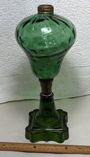 Antique Sandwich Glass Blown Teal Optic Font W Olive Baroque Base Oil Lamp picture