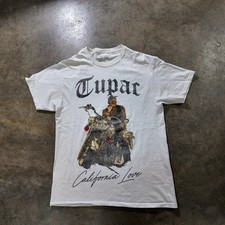 2Pac Tupac California Love Tee Mens M White Motorcycle Rap Hip Hop T-Shirt picture