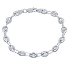Ladies Strong And Sturdy 925 Sterling Silver 4.5MM Puffed Link Anklet 10 Inch picture