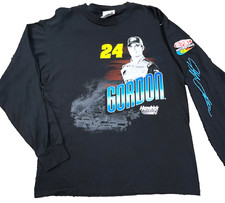 Vintage Jeff Gordon Shirt Men Large Black Long Sleeve Fire Flame Car Y2K Nascar picture