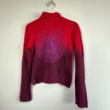 Vintage Karin Beck Women Turtleneck Sweater 3 Ombre Red Purple Angora Wool Blend picture