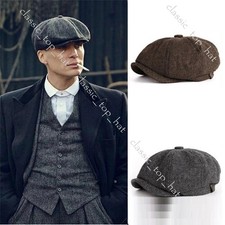 NEW Peaky Blinders Hat Newsboy Flat Cap Herringbone Tweed Wool Baker Boy Gatsby picture