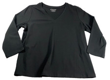 Chico's Womens Top Sz 2 US L Black Pullover V-Neck Long Sleeve Stretch NWOT picture