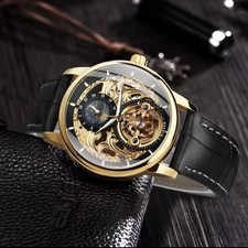 Waterproof Watch Men Automatic Mechanical Leather Luxury Skeleton Men's Strap picture