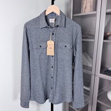 Faherty Legend Alpine Grey Herringbone Print Sweater Shirt Large NEW Pockets LS picture