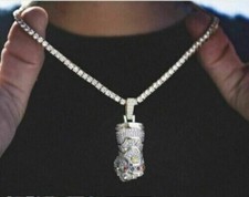 3CT Lab-Created Diamond 14K Gold Plated Thanos Infinity Gauntlet Men's Pendant picture