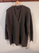 Quince Mongolian Cashmere Oversized Boyfriend Cardigan Sweater Brown Medium picture