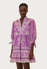 FARM Rio Embroidered Floral Mini dress Lilac Purple White Organic Cotton Size L picture
