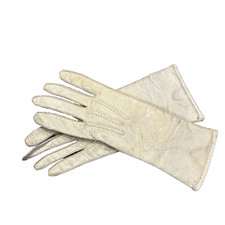 Antique c1890s French Fashion Doll Long Kid Leather White Gloves Centemeri Co picture