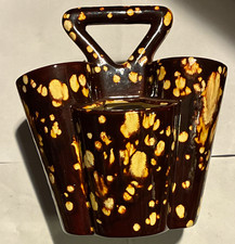 Vintage 1977 Bryson mold ceramic Triple Pocket Planter Brown Beige Speckled Glo picture