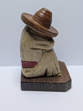 Vintage Hand Carved Wooden Folk Art Figure Trinket Box Hidden Compartment picture