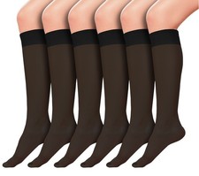 Sheer Knee High Socks, 6 Pairs 20D Premium Silky Soft Nylon Stocking Control Top picture