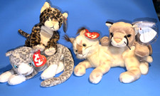 Ty Beanie Babies Lot of 4 Cats: Leopard, Cougar, Lynx, and Housecat 1998-2001 picture