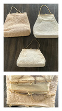 Vintage Lot 3 Hand Woven Metal Frame Purses Satin Lined Blanche Widder picture