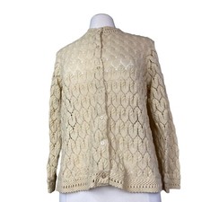 VTG 60s Cardigan Sweater Boho Crochet Lace Granny Cottage Women’s Sz MED READ picture