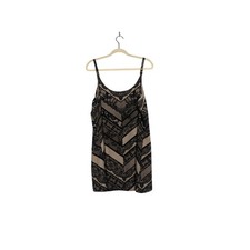 Cabi Black Lace Print Camisole Top Tan Chevron Adjustable Straps XL 3278 picture