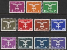 Stamp Norway Official Sc O044-54 1942 WWII Dienst 3rd Reich War Era Germany MH picture