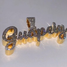 2.50Ct Round Cut Moissanite Men's Customize Name Pendant 14K Yellow Gold Plated picture