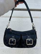 Coach Black Signature Ashton Denim Shoulder Bag Zip Detachable Strap Buckle new picture
