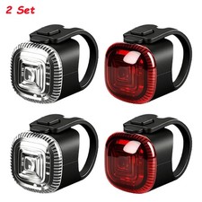 2 Par Juego de luces LED recargables USB para bicicleta, faro trasero (Full Kit) picture