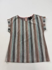 W5 Blouse Womens Small Multicolor Stripe Round Neck Cap Sleeve Zip Back Top picture