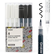 Grabie Black & White Extra Fine Tip Acrylic Paint Marker Set, 6 Pack, 0.7mm A... picture