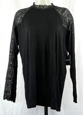 NWT NEW TORRID Super Soft Lace Mock Long Sleeve Black Knit Top 2X (Torrid 2) picture