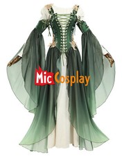 Medieval Renaissance Costume Elf Style Green Dress with Sleeves Cosplay Costume picture