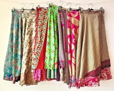 20 PCs Lot Vintage Sari Silk 2 Layer Magic Wrap Around Long Skirts Baho Dress picture