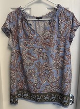Talbots Women’s Blouse Top Size XL Blue Floral Sleeveless  picture