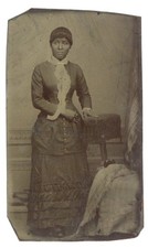 Wealthy African American Female Tintype 1860 Jewelry Hoop Dress Black Q9641 picture