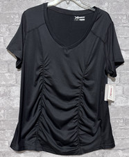 NWT Xersion Black Ruched V-Neck Performance Short Sleeve Top Size 1X picture
