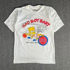 Vintage 90s Bad Boy Bart Simpson Detroit Pistons T-Shirt Large White SIM Tag picture