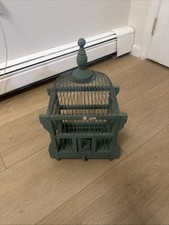 Vintage Victorian Style Architectural Domed Wood & Wire Bird Cage - Sage Green picture