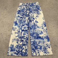 Maeve by Anthropologie The Colette Cropped Wide Leg Pants 27 Blue Floral EUC picture