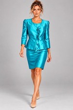 Tahari ASL LUXE Skirt Suit Size 16 Fits 14 - 16 Two Piece Set Aquamarine Satin picture