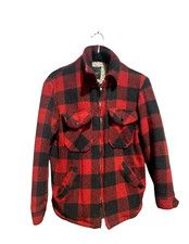 Vtg 70s Cal Craft Buffalo Plaid Check Red & Black Wool Sherpa Jacket Mens Sz M picture