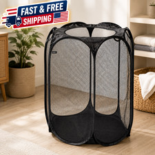 Mainstays Pop-Up Black Hexagon Mesh Laundry Hamper with Heavy Duty Handles picture