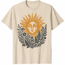Boho Sun Face T-Shirt Vintage Botanical Wildflower Celestial Nature Graphic Tee picture
