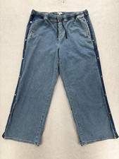 Torrid Lovesick Good Vibes Pull On Snap Jeans Womens 2 Tall Blue Wide Leg Denim picture