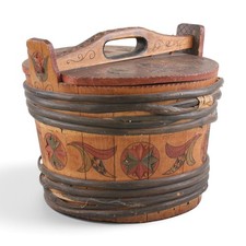 Antique Scandinavian Folk Art Painted Bentwood Tine Svepask Lidded Box picture