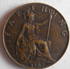1907 GREAT BRITAIN FARTHING - High Quality Coin -  - Farthing Bin #3 picture