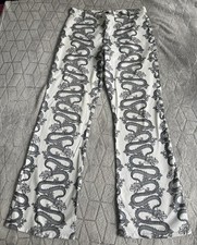 MOTEL ROCKS Women’s Jeans L White Dragon Print Graphic Y2K Streetwear Goth Indie picture