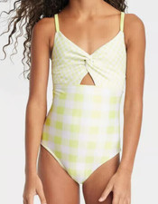 NEW Cat & Jack Girl's Twist Front One Piece Swimsuit Size Medium (8) picture