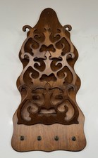 Vtg Mid Century Wood Scrollwork Mail Organizer Key Rack Wall Holder Large  19.5” picture