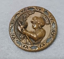 Antique Vintage Victorian Brass Repousse Picture Button- Medieval Knight Warrior picture