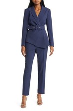 Tahari ASL Straight Leg Slim-Fit Pantsuit Women's 14 Midnight Navy Zip Closure picture