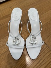 Pristine Vintage Gucci White Leather GG Logo Studded Sandals, Size 11 picture