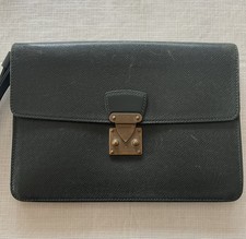 Vintage Louis Vuitton Selenga Clutch Bag Epicea Dark Green Taiga Leather Gold HW picture