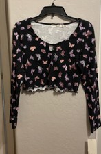 Butterfly Crop Top Stretch 17” P2P Juniors Large Orig $26 picture